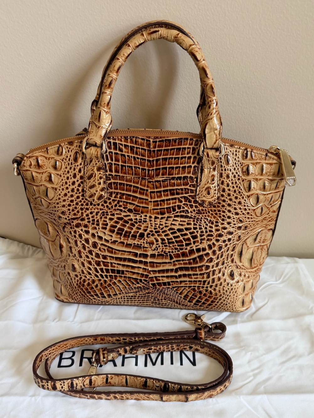 Brahmin Duxbury Croc-Embossed Leather Satchel with Detachable Strap - Picture 2 of 9